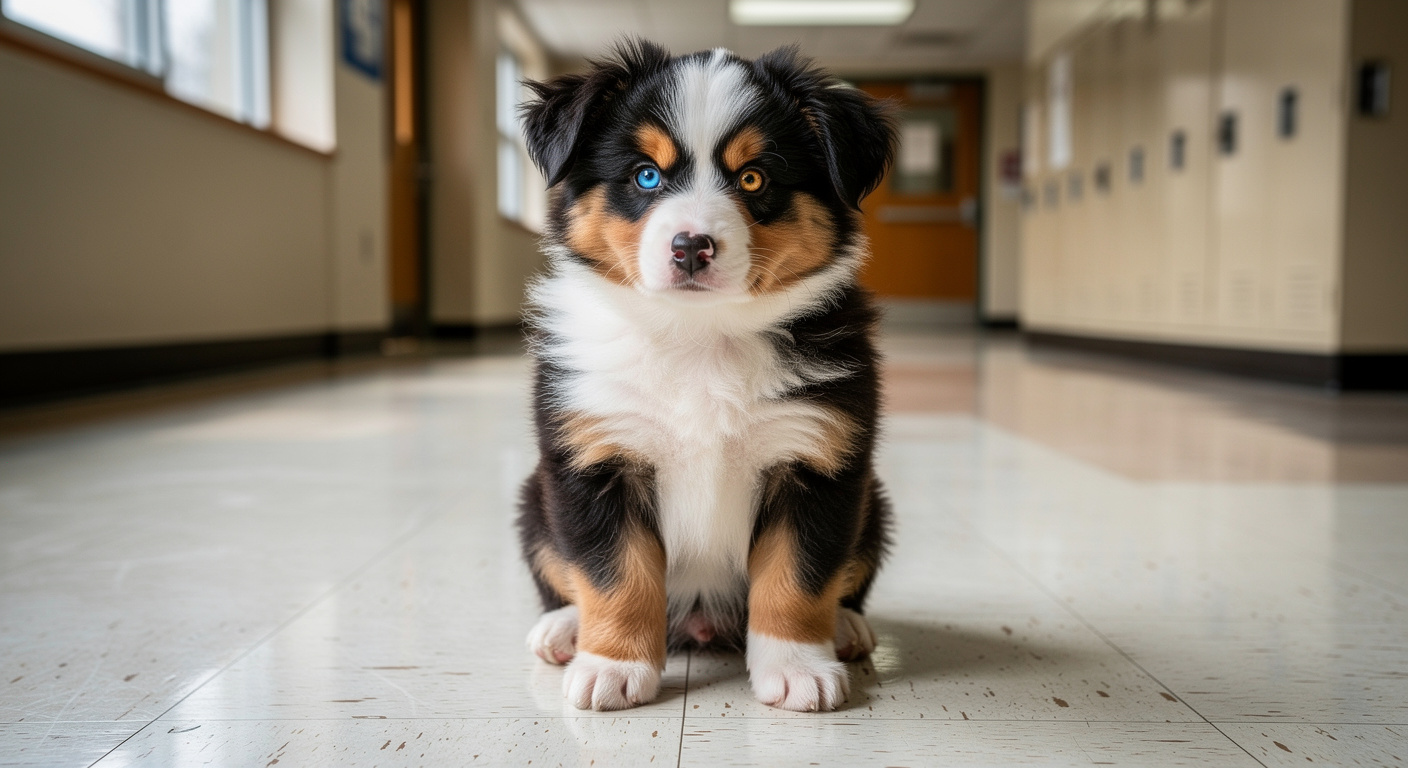 Colmar, the mascot puppy who comforts middle school students